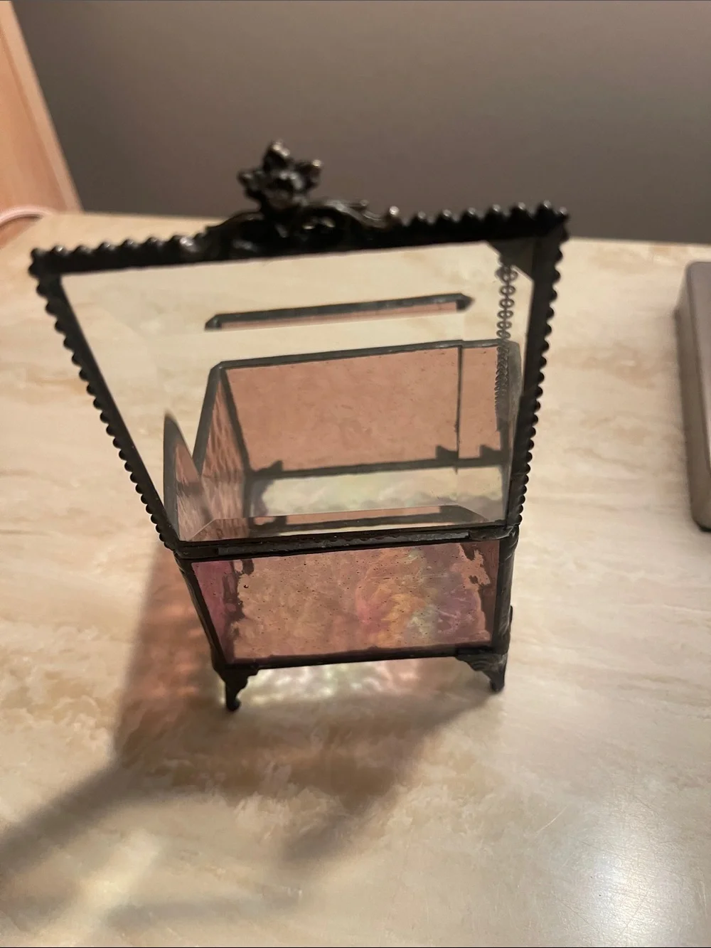 Purple Iridescent Glass Jewelry Trinket Box